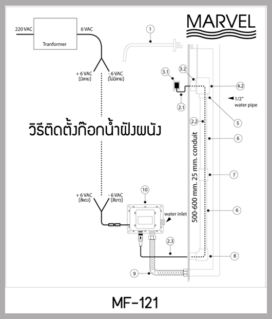 การติดตั้ง ก๊อกน้ำอัตโนมัติ ติดฝังผนัง  MARVEL รุ่น MF-120s   ก๊อกน้ำ เซนเซอร์ เปิด ปิด อัตโนมัติ Tel 029785650-2 Automatic faucet ประหยัดน้ำ ปลอดเชื้อโรค ติดตั้งง่าย  ก๊อกน้ำติดผนัง ในห้างสรรพสินค้า ก๊อกน้ำ สนามบิน อาคาร สถานที่หรูหรา มาตรฐาน GMP, HACCP